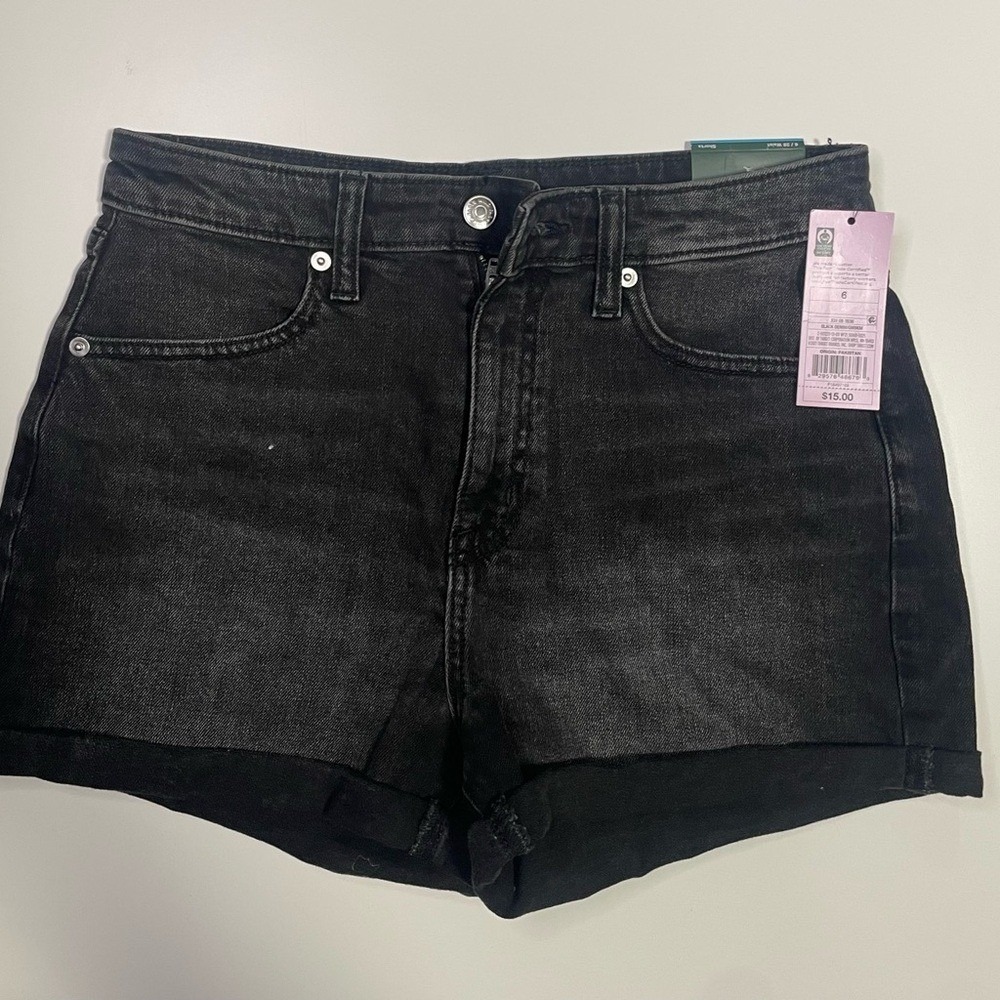Wild Fable Womens Black High Rise‎ Denim Shorts Size 6 28 Waist Cuffed